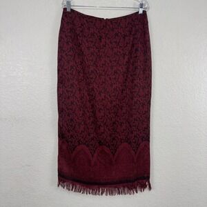 Christopher & Banks Maxi Skirt Women 12 Arty Paisley Fringe Floral Office Dressy